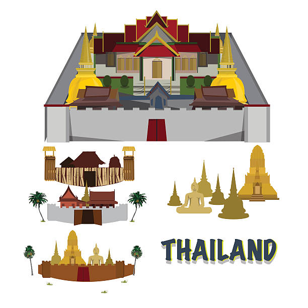 illustrazioni stock, clip art, cartoni animati e icone di tendenza di tailandia grand palace. città in compartimenti stagni temple. camp-vettoriale - thailand thai culture travel buddha