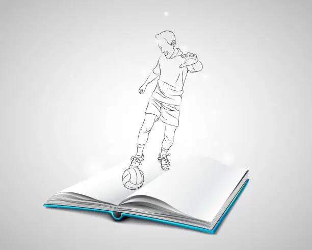 Vector illustration of Doodle man playing football.