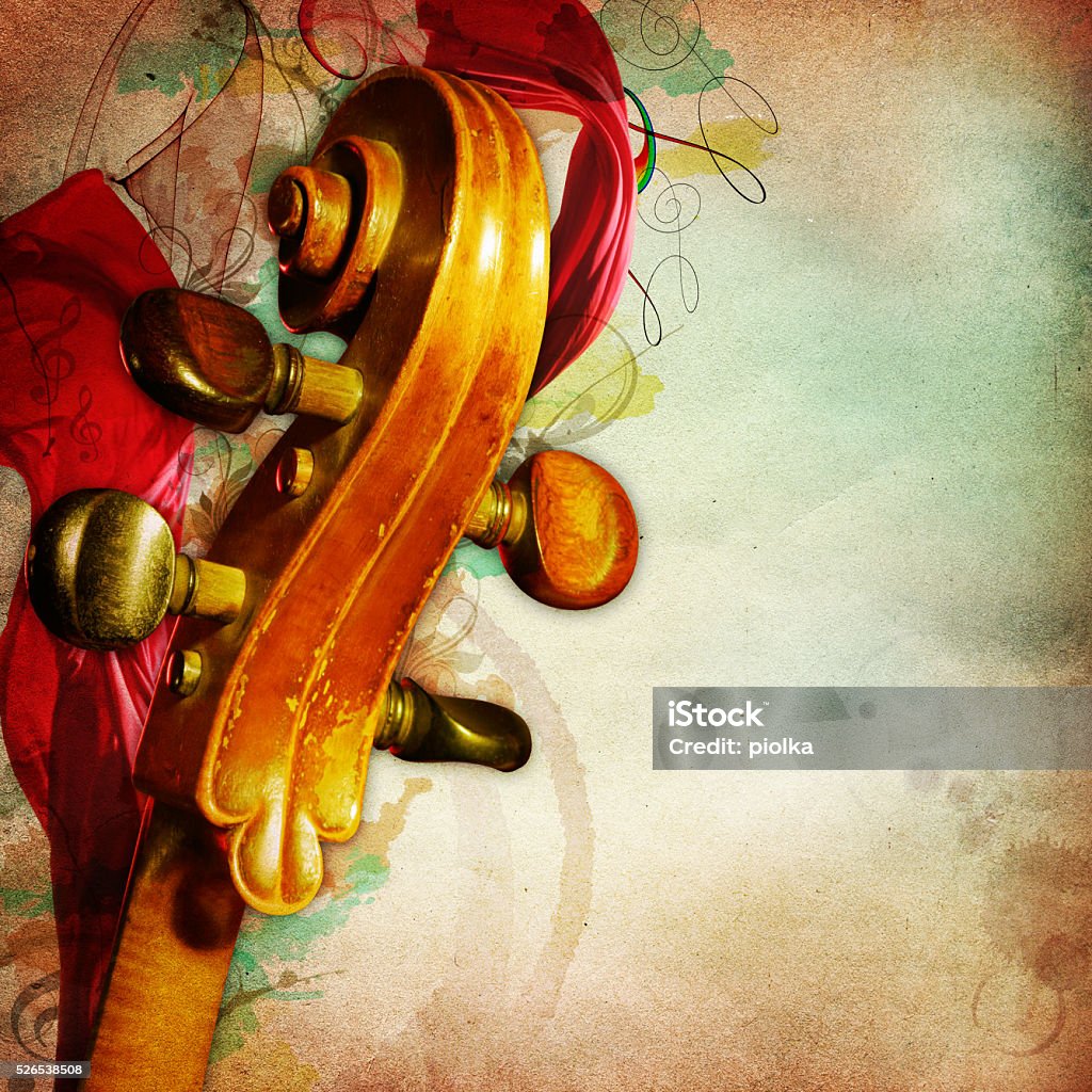 music background with yellowed paper and chello Orchestra Stock Photo