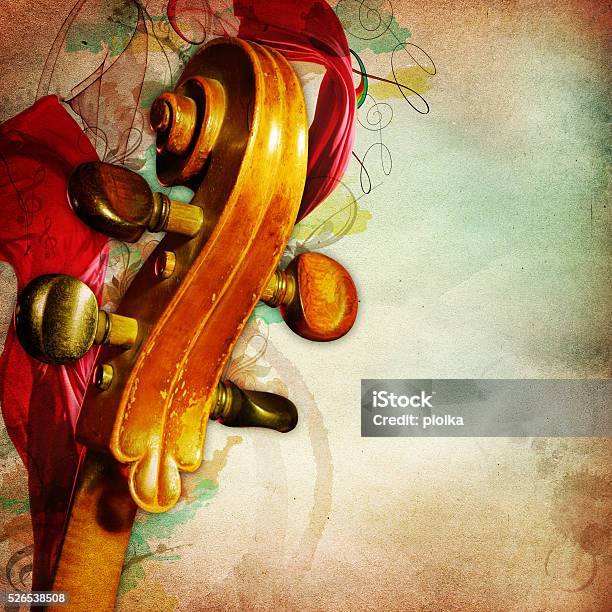 Music Background With Yellowed Paper And Chello Stock Photo - Download Image Now - Orchestra, Abstract, Baroque Style