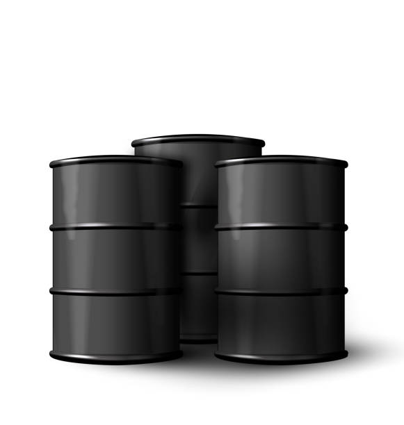 istock Three Realistic Black Metal of Oil Barrels Isolated 526540266