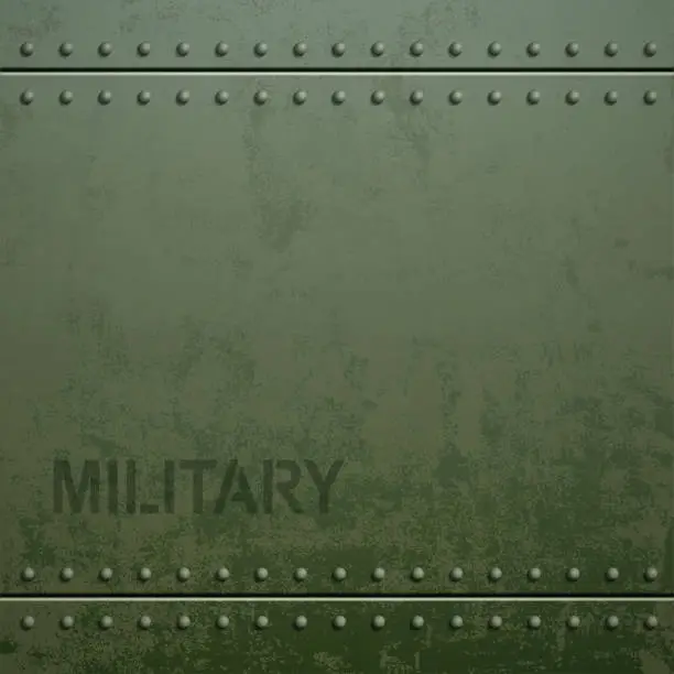 Vector illustration of Old military armor texture with rivets. Metal background.