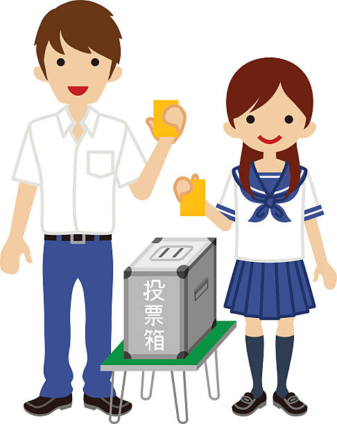 głosowanie-japońską wysoka szkoła student para-krótki rękaw - voting election politics little girls stock illustrations