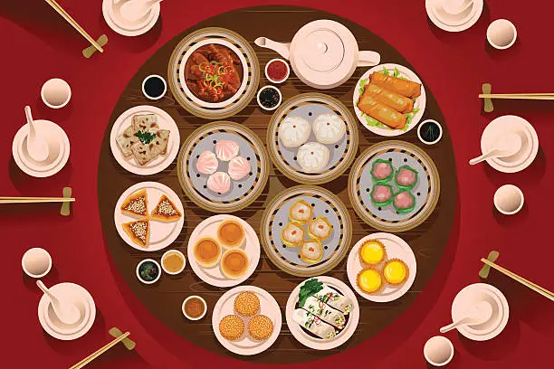 Vector illustration of Dimsum Food on the Table