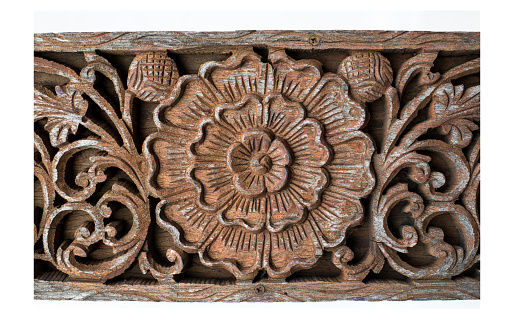 Pattern of flower carved on white background of thailand