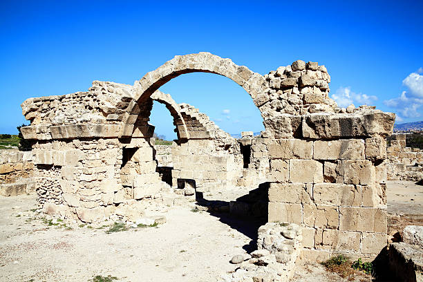 The ruins of Saranda Kolones (Forty Columns), a Frankish Castle built by the Lusigans at the end of the 13th century near Paphos harbour, Cyprus