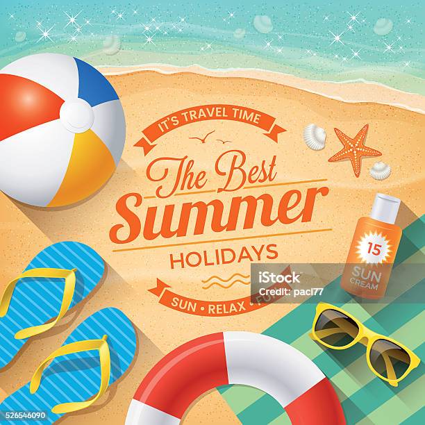 Summer Background With Beach Summer Accessories Stock Illustration - Download Image Now - Beach, Summer, Sand