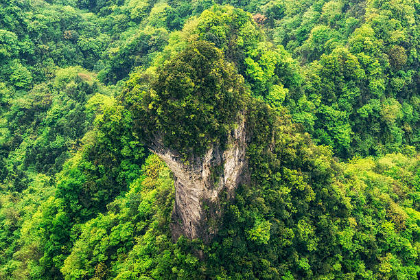tianmen mountain viewpoint from cliff hanging walkway. tianmen mountain is located in zhangjiajie, china.