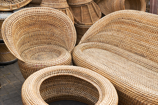 Kolkata , West Bengal, India - November 23, 2014  : Cane furnitures , handicrafts on display during the Handicraft Fair in Kolkata - the biggest handicrafts fair in Asia.