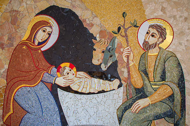 bratislava-la mosaïque de nativité de la cathédrale saint-sébastien - christmas jesus christ religion spirituality photos et images de collection