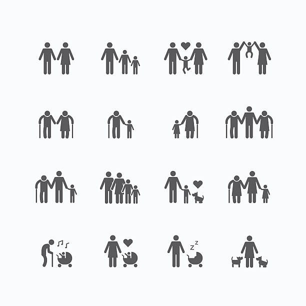 семьи силуэт иконок, плоский дизайн вектор set. - multi generation family stock illustrations