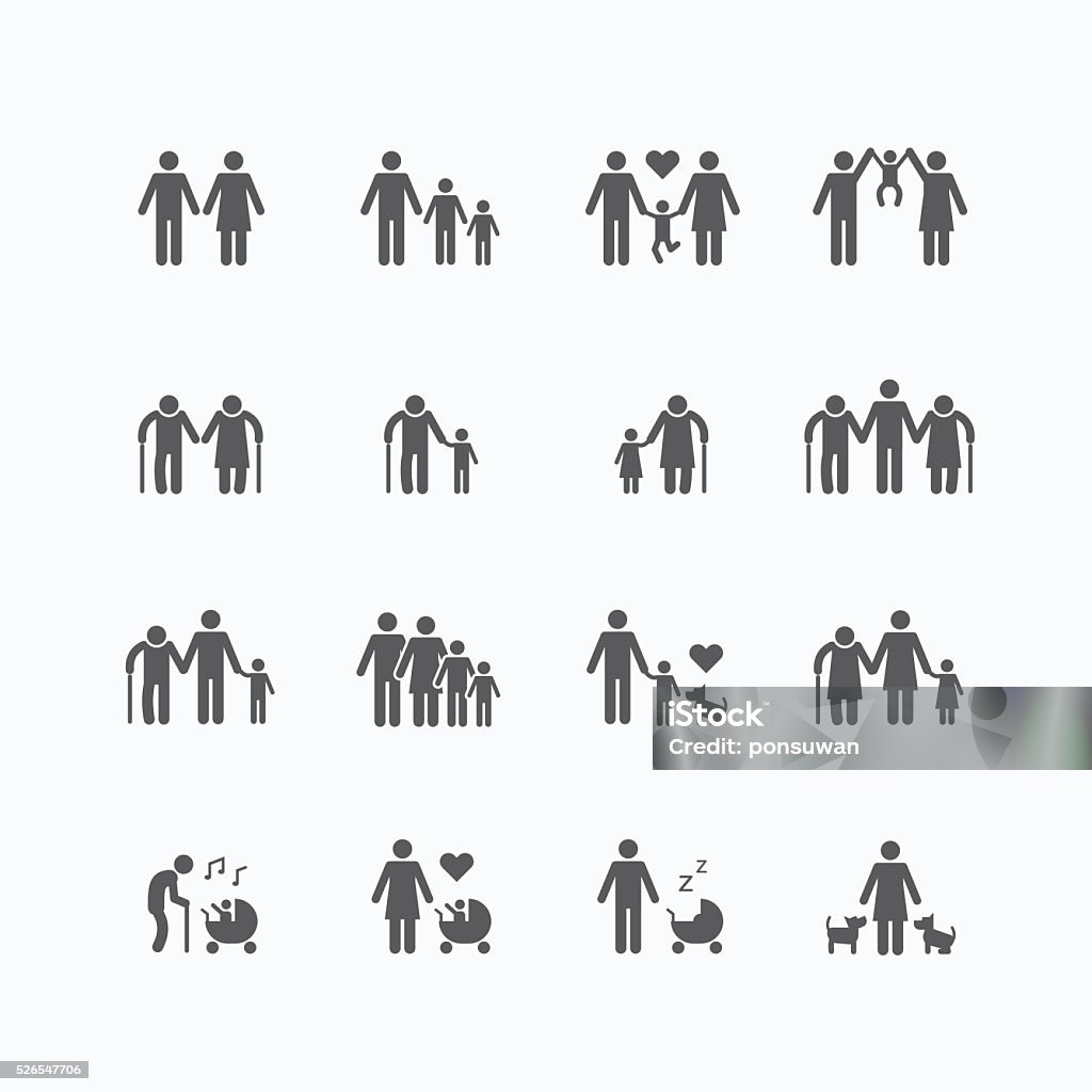 Family silhouette icons flat design vector set. Icon Symbol stock vector