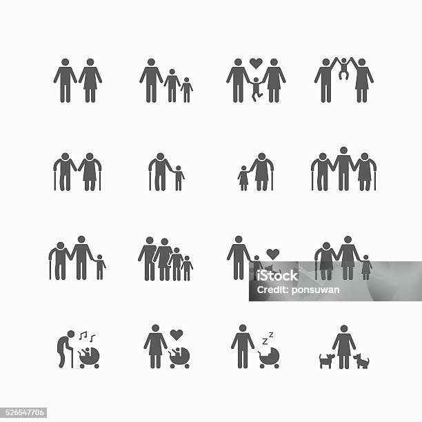 Family Silhouette Icons Flat Design Vector Set Stock Illustration - Download Image Now - Icon Symbol, Multi-Generation Family, Father