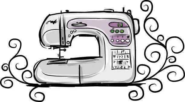 Vector illustration of Sewing machine modern, tro sketch for your design