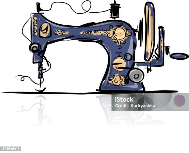 Sewing Machine Retro Sketch For Your Design Stock Illustration - Download Image Now - Quilt, Vector, Abstract