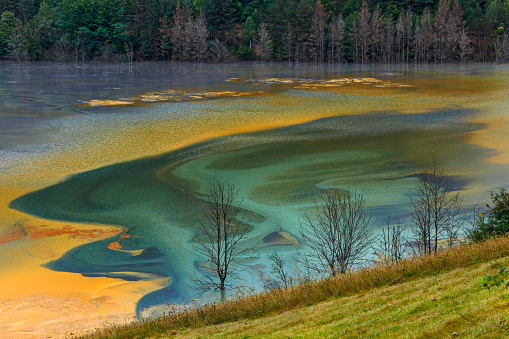 View of polluted water by copper mining Romania