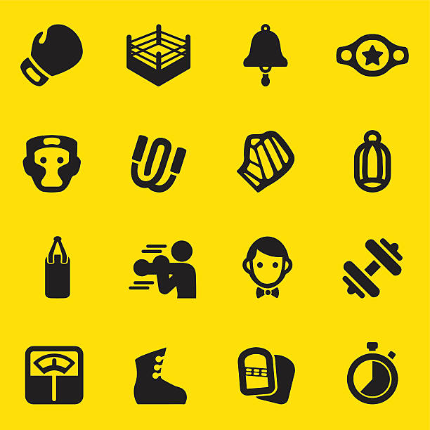 Boxing Yellow Silhouette Icons | EPS10 Boxing Yellow Silhouette Icons  head protector stock illustrations