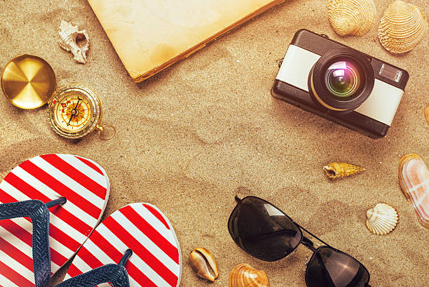 istock Summer holiday vacation accessories on beach sand 526549874