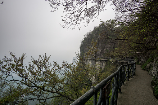 tianmen mountain viewpoint from cliff hanging walkway. tianmen mountain is located in zhangjiajie, china.