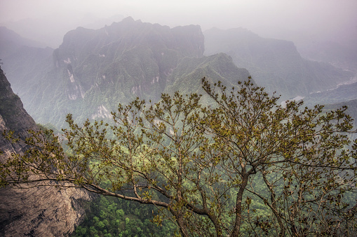 tianmen mountain viewpoint from cliff hanging walkway. tianmen mountain is located in zhangjiajie, china.
