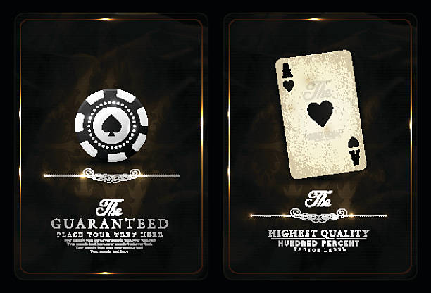 Casino card design-black-vintage poker card and casino chip-vintage texas hold em illustrations stock illustrations