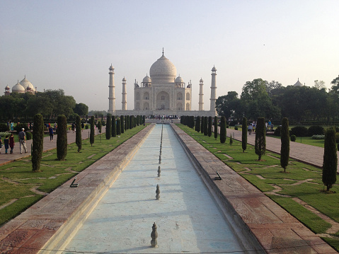 The Taj Mahal is a white marble mausoleum located in the city of Agra, India. Taj Mahal is one of Seven Wonders of the World