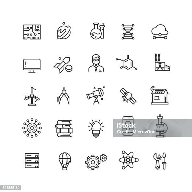 Technologies And Science Vector Line Icons Stock Illustration - Download Image Now - Abstract, Astronomy, Book