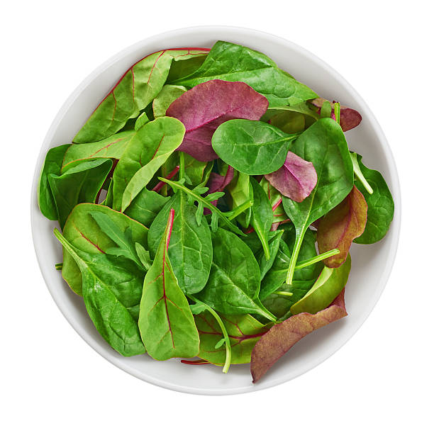 istock Bowl with fresh green salad isolated on white background. 526555162