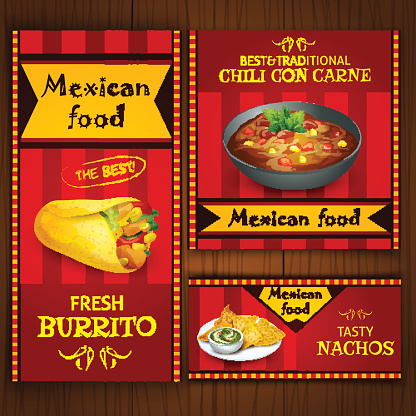 Mexican traditional food cafe restaurant and bar flat bright color banner set isolated vector illustration