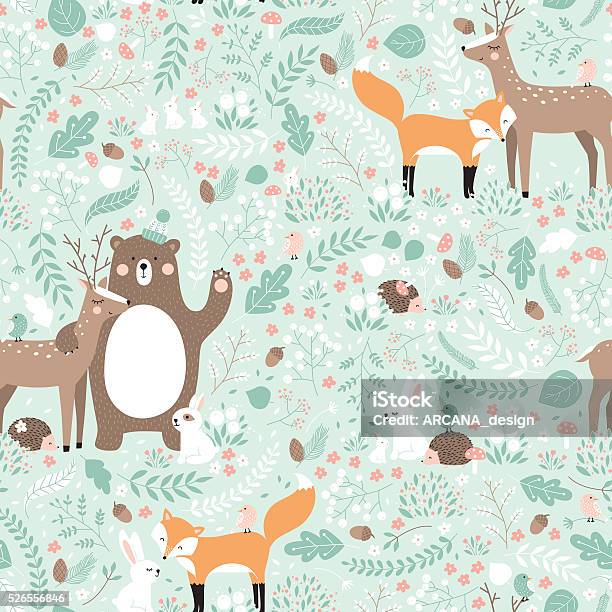 Ilustración de Vector De Patrón Continuo El Bosque De Ilustraciones De Animales y más Vectores Libres de Derechos de Animal