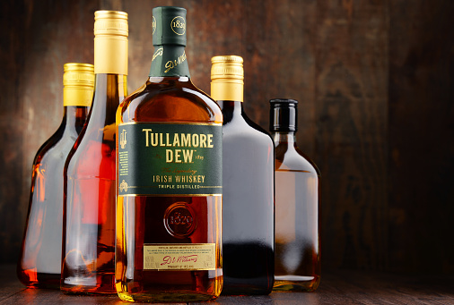 Poznan, Poland - April 20, 2016: Tullamore Dew is a brand of blended Irish whiskey produced by William Grant & Sons.