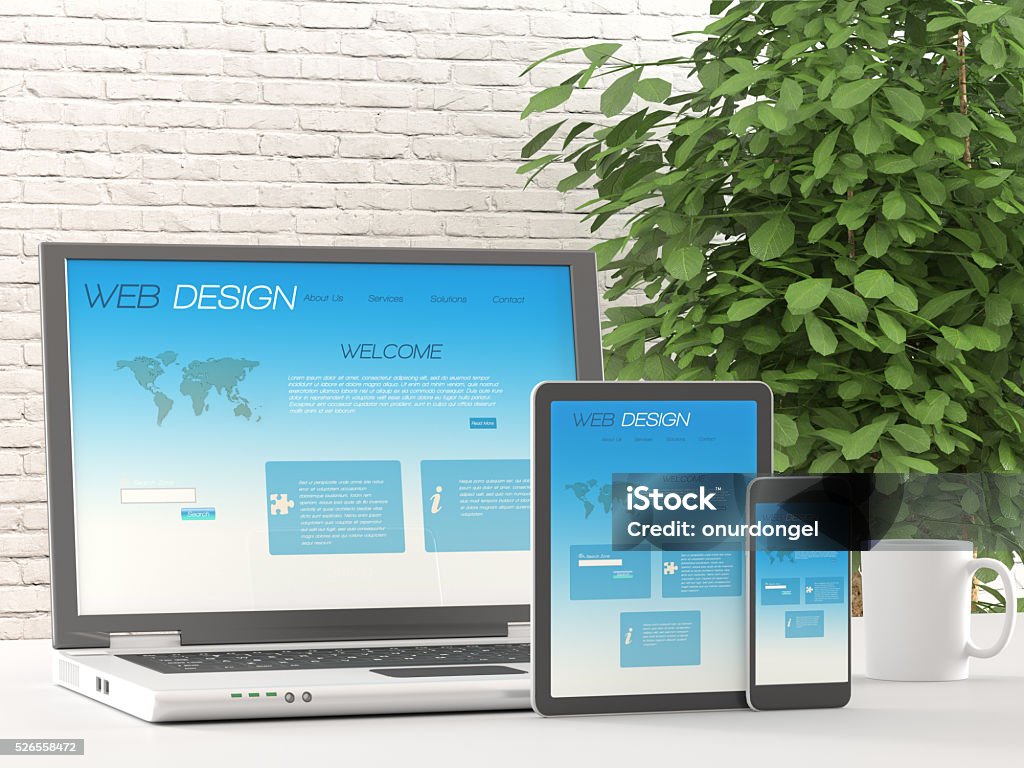 Responsive web design on different devices Cooperation Stock Photo