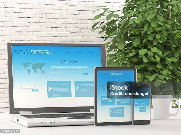 Responsive Web Design On Different Devices Stock Photo - Download Image Now - Cooperation, Digital Tablet, Responsive Web Design