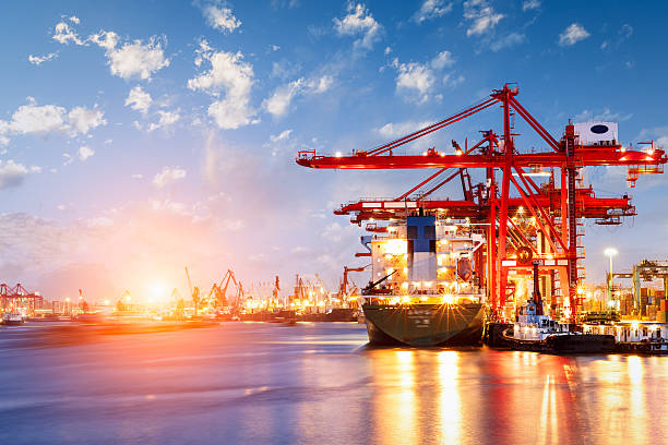 istock Industrial container freight Trade Port scene at sunset 526559152