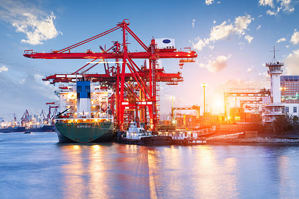 istock Industrial container freight Trade Port scene at sunset 526559266