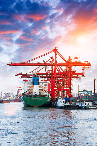 istock Industrial container freight Trade Port scene at sunset 526559700