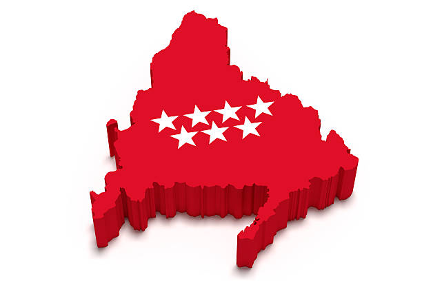 Map of Madrid city and flag 3d rendering of isolated map of Madrid with Madrid flag on background. the flag of the madrid spain stock pictures, royalty-free photos & images