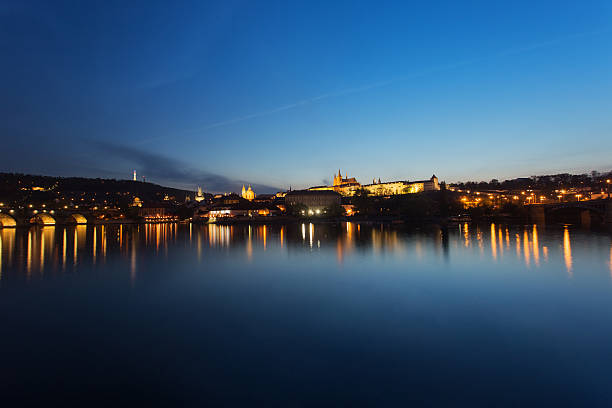 istock Prague city at night, Charles Bridge, castle 526566946