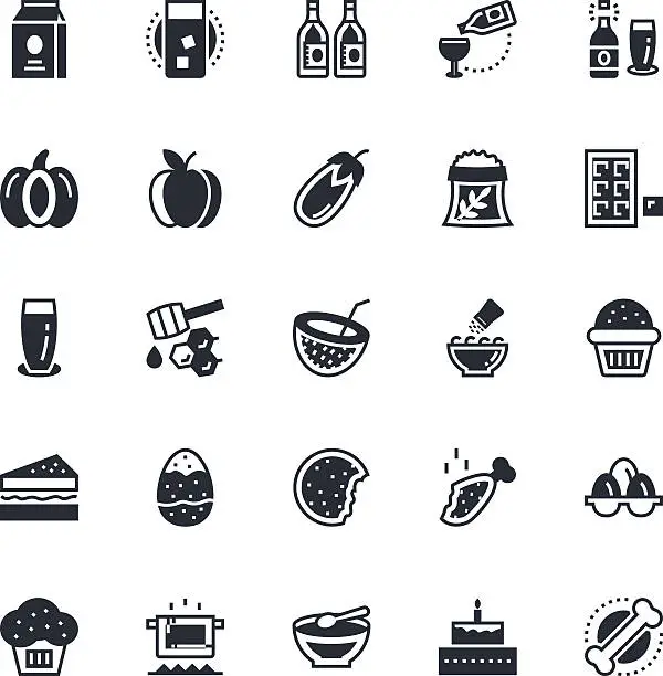 Vector illustration of Food, Drinks, Fruits, Vegetables Vector Icons 5