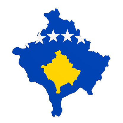 3d rendering of Kosovo map and flag on white background.