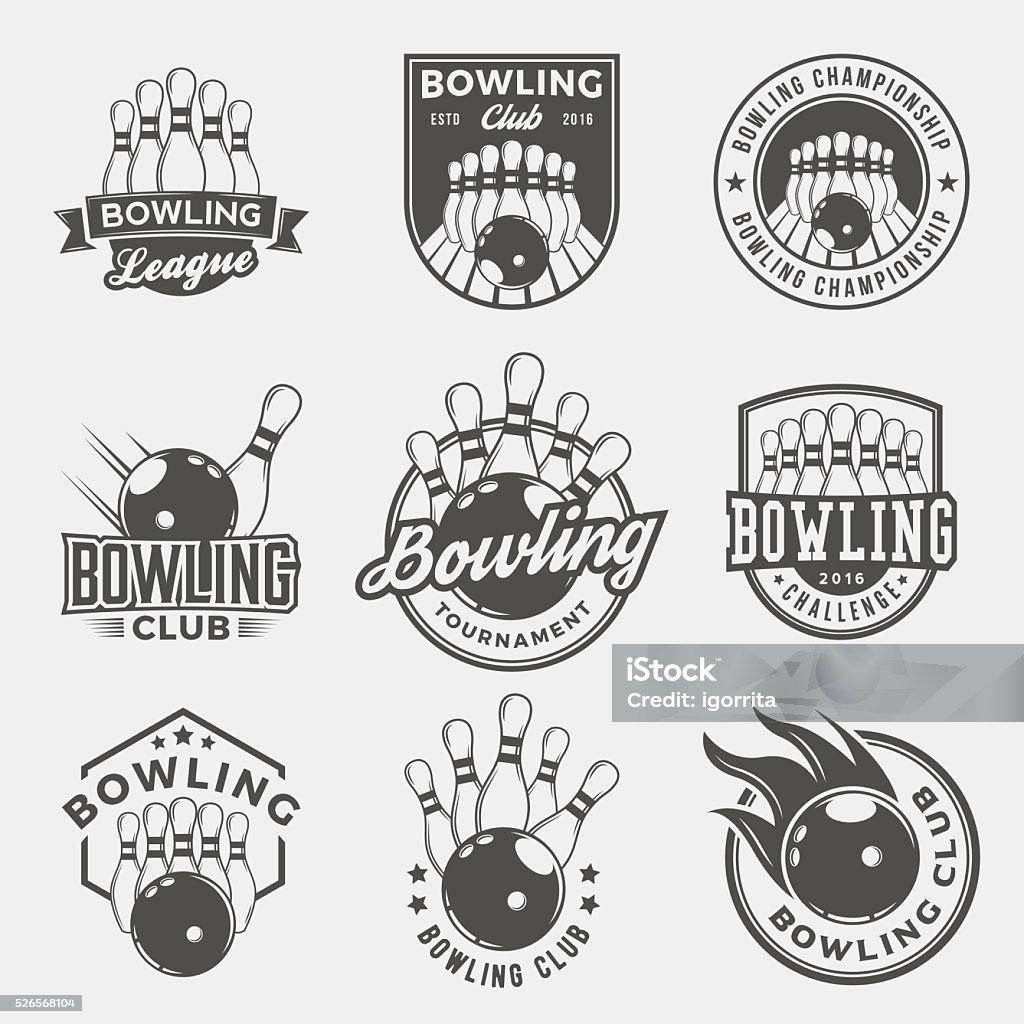 Vektor ein satz von bowling-logos, Embleme und design-Elemente - Lizenzfrei Bowling Vektorgrafik