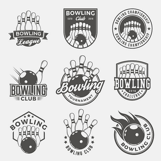 vektor ein satz von bowling-logos, embleme und design-elemente - sportliga stock-grafiken, -clipart, -cartoons und -symbole