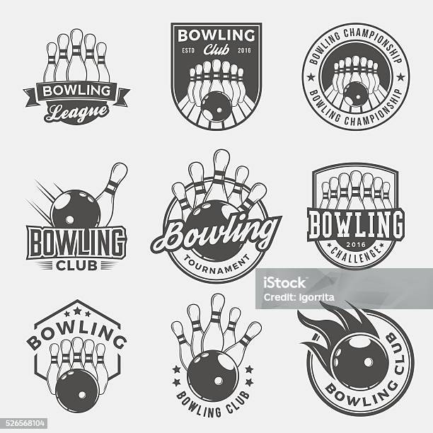 Vektor Ein Satz Von Bowlinglogos Embleme Und Designelemente Stock Vektor Art und mehr Bilder von Bowling