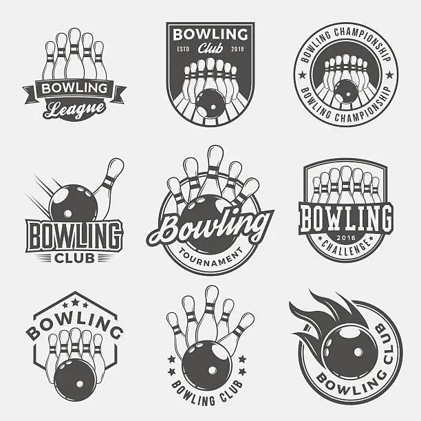 Vector illustration of vector set of bowling logos, emblems and design elements