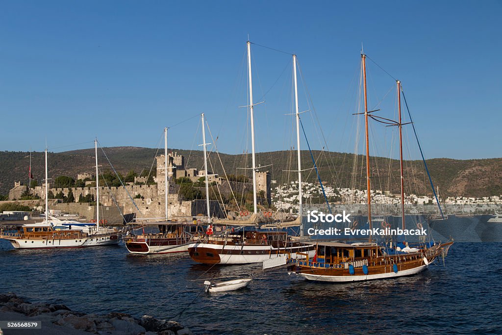 Sailboats Sailboats in front of Bodrum Castle in Aegean Turkey Asia Stock Photo