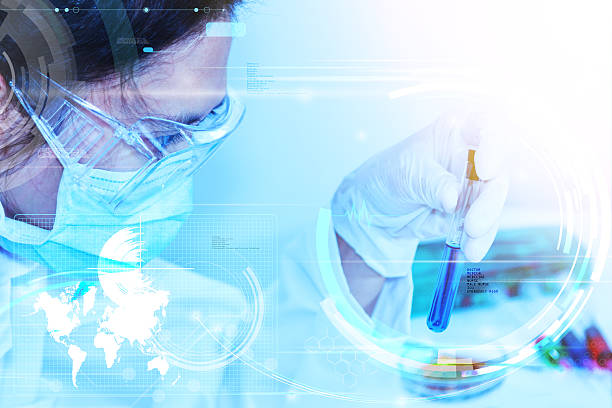 beuta a mano con scienziato prova tubi di analisi. - instrument of measurement fuel and power generation chemist chemistry foto e immagini stock