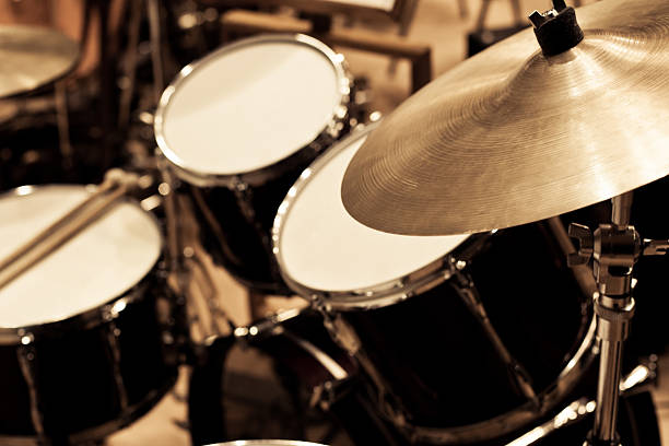 Detail of a drum kit Detail of a drum kit in dark colors drum kit photos stock pictures, royalty-free photos & images