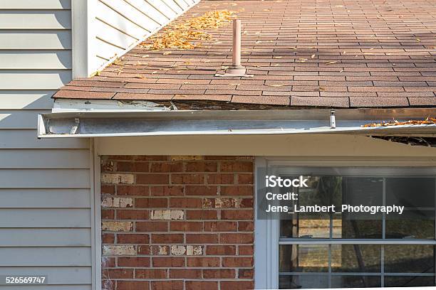 Rotting Facia Board Stock Photo - Download Image Now - Roof Gutter, Rooftop, Broken