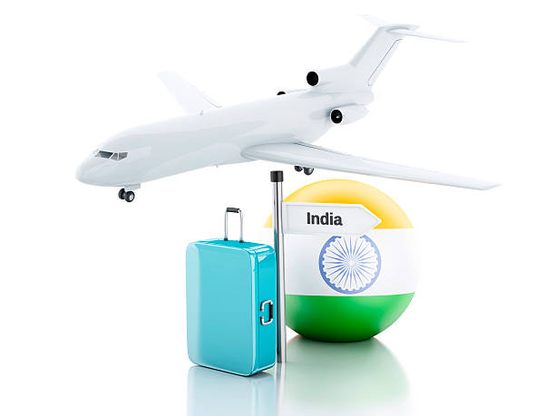 istock Travel concept. Suitcase, plane and india flag icon. 3d illustra 526571509