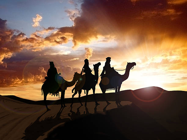 Three Wise Men The Three Wise Men travel through the desert on their journey to the birth of Christ religious equipment photos stock pictures, royalty-free photos & images